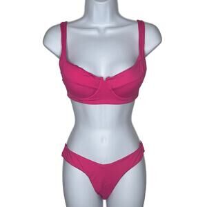 Tini Bikini 3-Piece Swim Set Hot Pink Underwire Top Size Small New